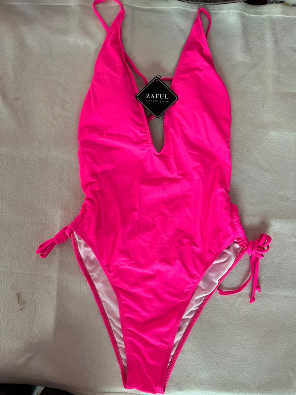 Zaful ladies Hot Pink One-Piece Swimsuit with Side Ties. XL
